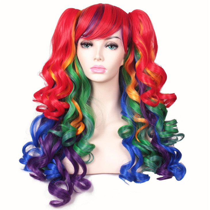 ColorGround Long Curly Cosplay Wig with 2 PonytailsRainbow Color