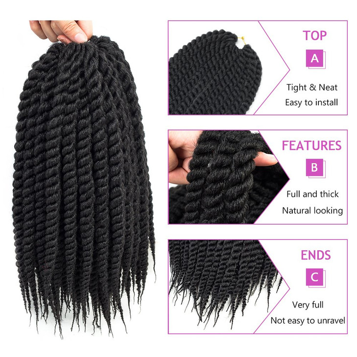 Admutty Havana Twist Crochet Hair 6 Packs 12 inch Crochet Braids Senegalese Twist Crochet Braiding Hair 1B
