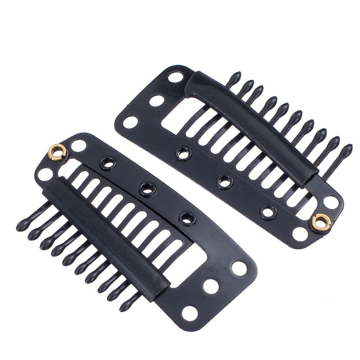 SWACC 100 Pcs U Shape Metailic Snap Clips ins for Hair Extension Hairpiece DIY SnapComb Wig Clips with Rubber Black 10Te