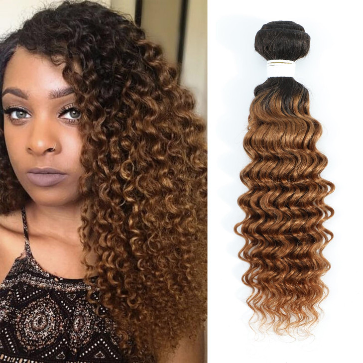 REMY Hair Ombre Brown Color Bundles 100 Human Hair Bundles Deep Wave Hair One Bundle Virgin Brazilian Hair Extension wit