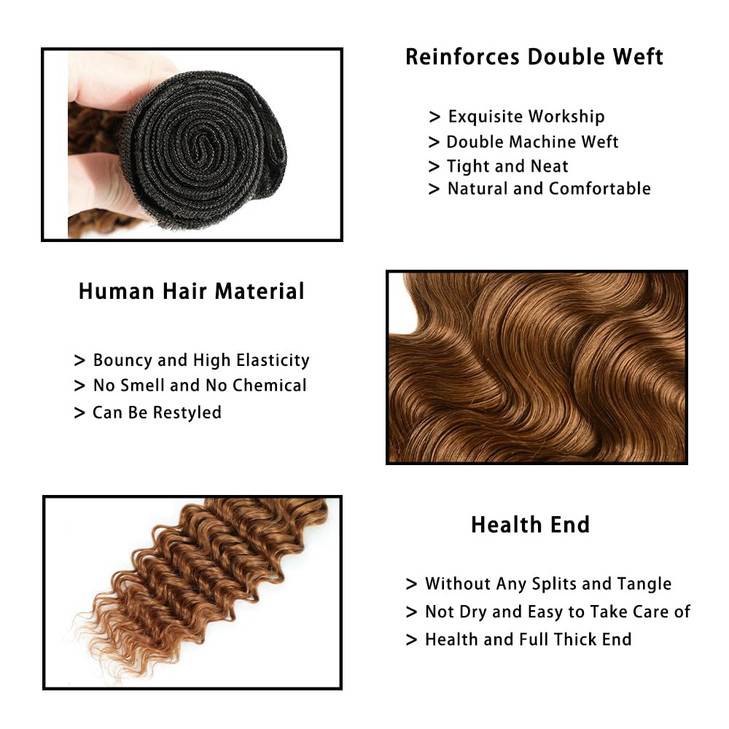 REMY Hair Ombre Brown Color Bundles 100 Human Hair Bundles Deep Wave Hair One Bundle Virgin Brazilian Hair Extension wit