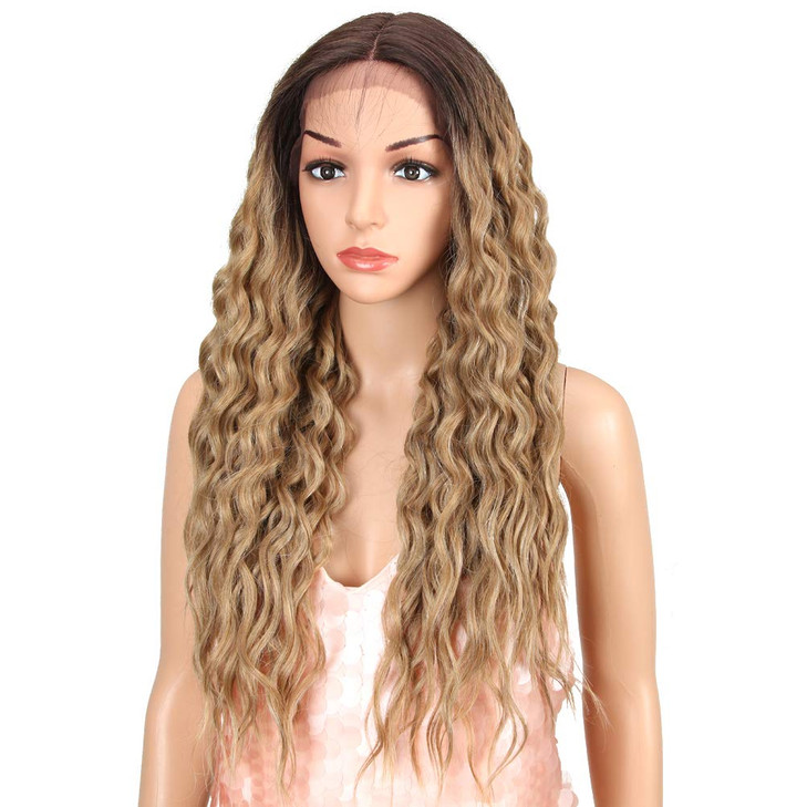 Style Icon 27 Lace Front Wig Ombre Blonde Long Curly Wavy Wig Synthetic Wigs for Women Heat Resistant Wig Density 130 27