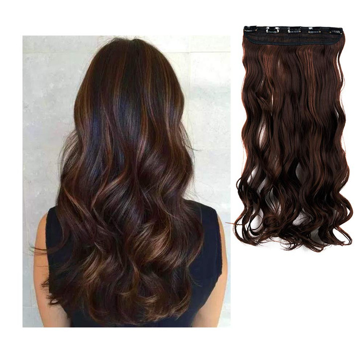 24 Hair Extensions 1 Piece 5 Clips 34 Full Head Long Straight Curly Hairpieces Blonde Black Brown Silver Grey Red Light