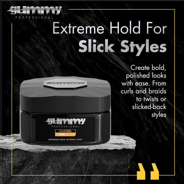 Gummy Professional Plus Hair Gel for Men and Women Strong Hold Styling Gel for Slick Back Looks Curls Braids Twists and