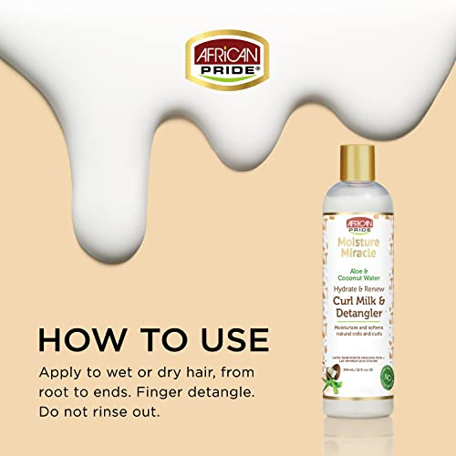 African Pride Moisture Miracle Hydrate Renew Curl Milk Hair Detangler For Natural Coils Curls Hydrates Controls Frizz 12