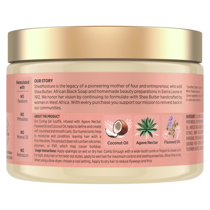 SheaMoisture Curling Gel Souffle Coconut and Hibiscus for Thick Curly Hair to Moisturize and Protect Hair 12 oz