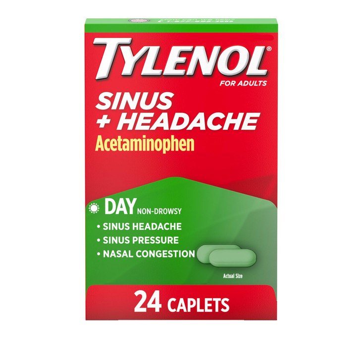 Tylenol Sinus + Headache Daytime Non-Drowsy Relief Caplets, Acetaminophen 325mg, Nasal Decongestant for Sinus Pressure, Headache & Nasal Congestion R online at globaldelivered