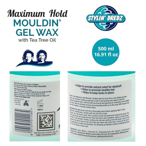 Stylin Dredz Mouldin Gel Wax with Tea Tree Oil Twist n Lock Maximum hold 500 ml Single