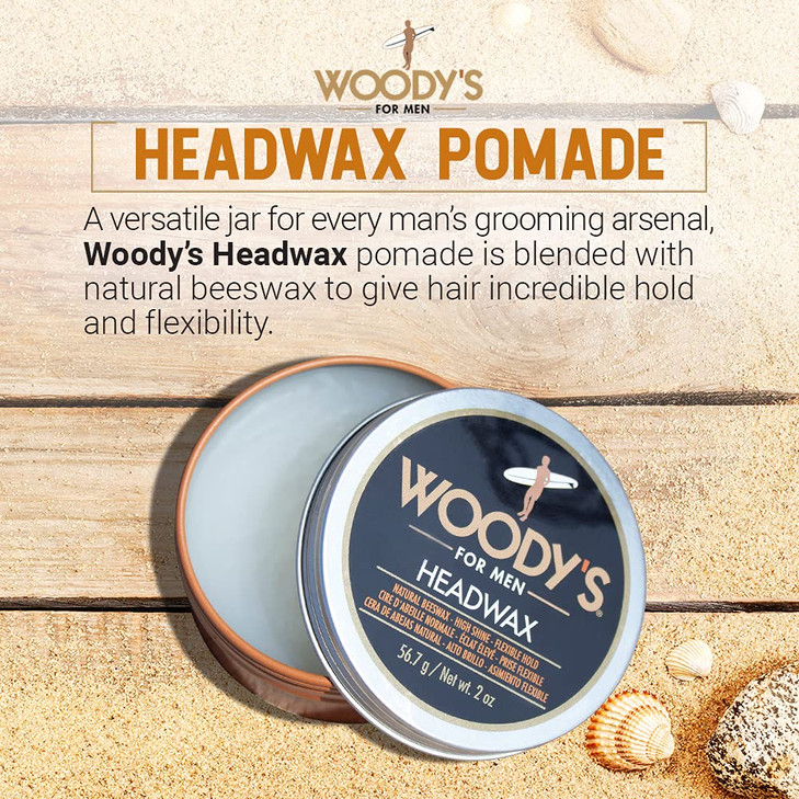 Woodys Headwax Styling Pomade for Men Flexible Hold High Shine with Natural Beeswax Nonstiff NonSticky Moldable For all