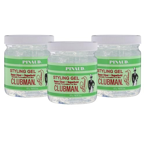 Clubman Pinaud Super Clear Superhold Styling Gel for Men 16 oz Pack of 3