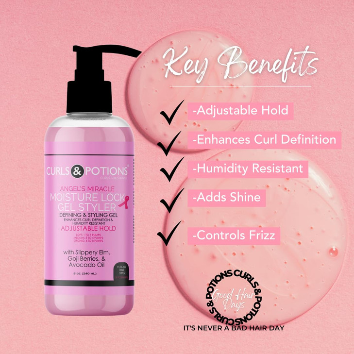 Curls Potions Angels Miracle Moisture Lock Gel Styler Enhanced Curl Definition Moisture Retaining Create Hold Reduce Fri