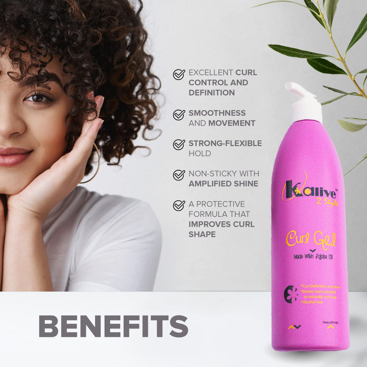 KALIVE Curl Gel 16 oz for Curly Hair Defines All Hair Types Curls Waves Natural or Permed Textures for Women