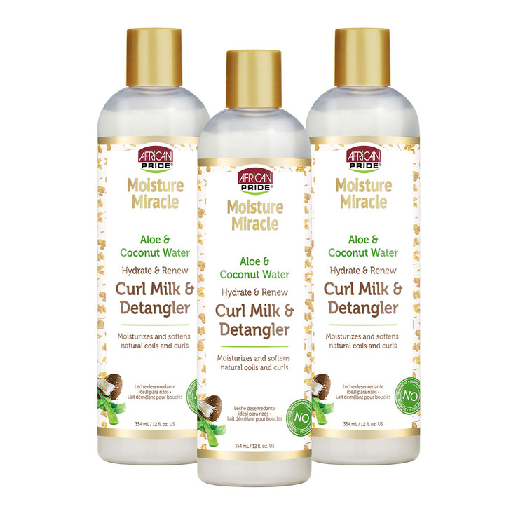 African Pride Moisture Miracle Hydrate Renew Curl Milk Hair Detangler 3 Pack For Natural Coils Curls Hydrates Controls F