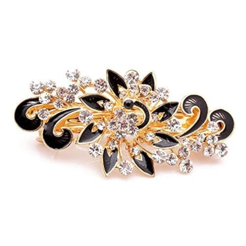 NYKKOLA Women's Multilayered Peacock Shaped Rhinestone French Barrette Hair Clip Black online at globaldelivered