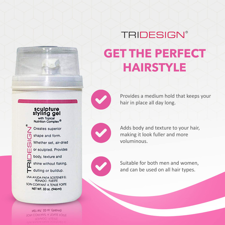 TRIDESIGN Hair Styling Gel 32 oz Medium Hold with Shine for Men and Women