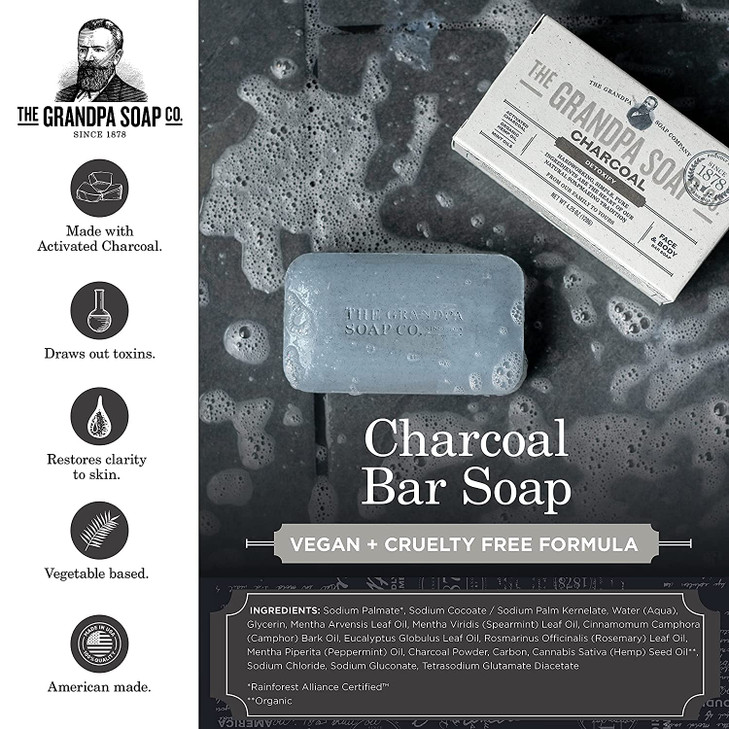 Grandpas Soap Co Face & Body Bar Soap, Charcoal, 4.25 Oz online at globaldelivered