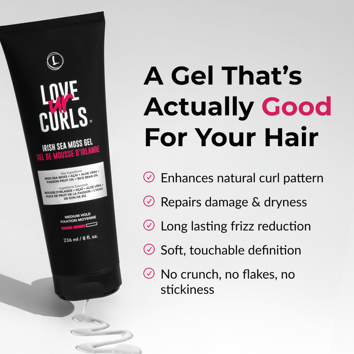 Love Ur Curls Irish Sea Moss Hair Gel Medium Hold Hair Styling Curling Gel for Defined Curly Hair Waves Coils Vegan Crue