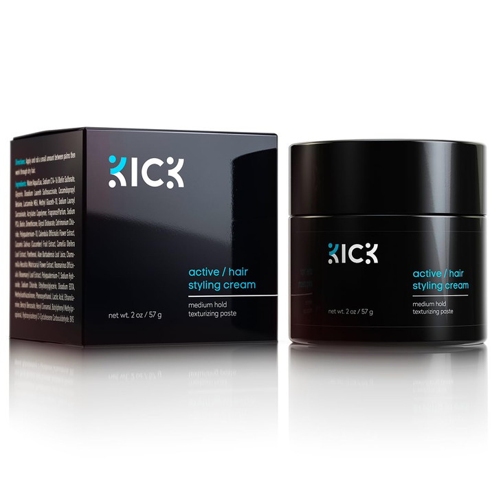 Kick Mens Medium Hold Hair Cream Non Greasy Thickening Damage Control AntiGreying Hydrating 2 Oz
