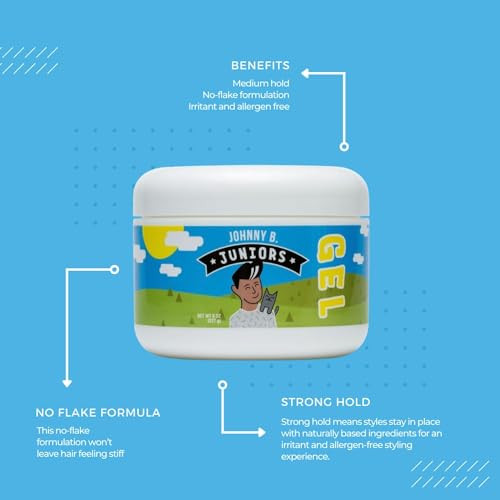 JOHNNY B Juniors Hair Gel for Kids NoFlake Medium Hold 8 oz Jar