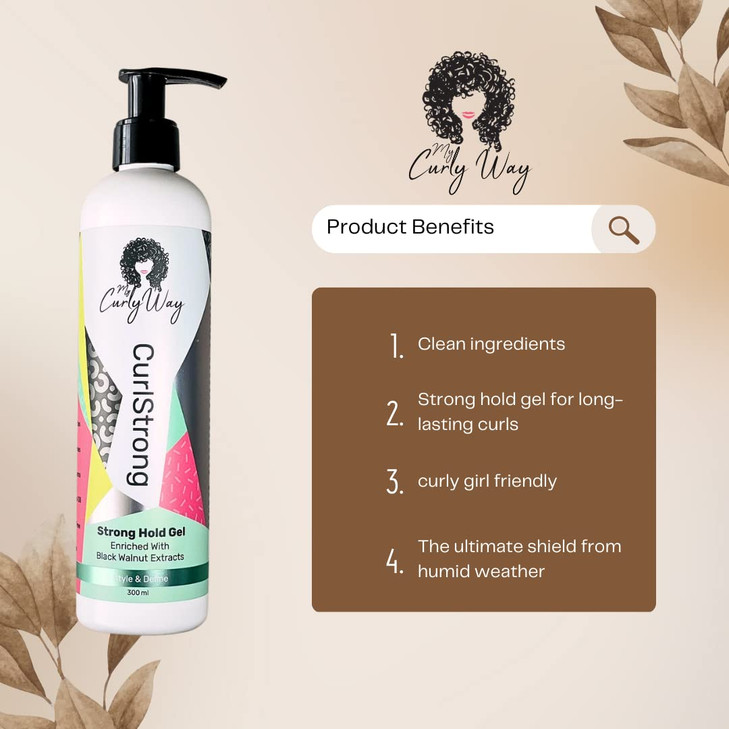 My Curly Way Curly Hair Strong Hold Gel Curlstrong Styling and Defining Gel for Waves Curls and Coils 100 Vegan 10 oz