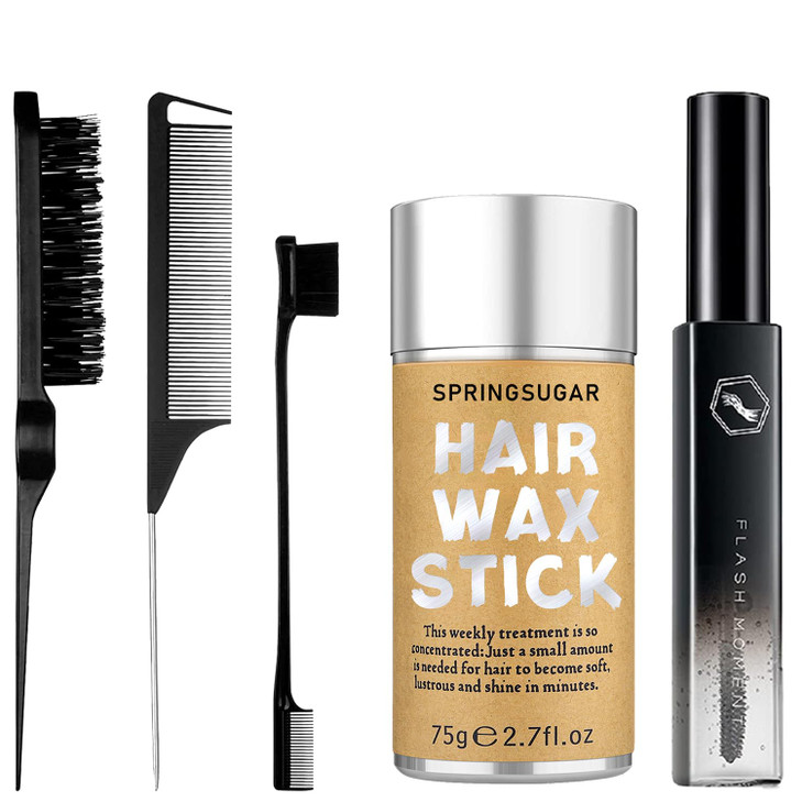 SPRINGSUGAR 5 Pcs Hair Wax Stick for Flyaways Edge Control Slick Styling Tools Includes Finishing Comb Gel for Fly Away