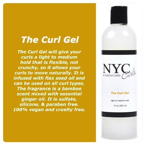 NYC Curls The Curl Gel Flexible Light to Medium Hold with Flax Seed for Curly Coily Wavy Hair SiliconeFree Vegan 12 Flui