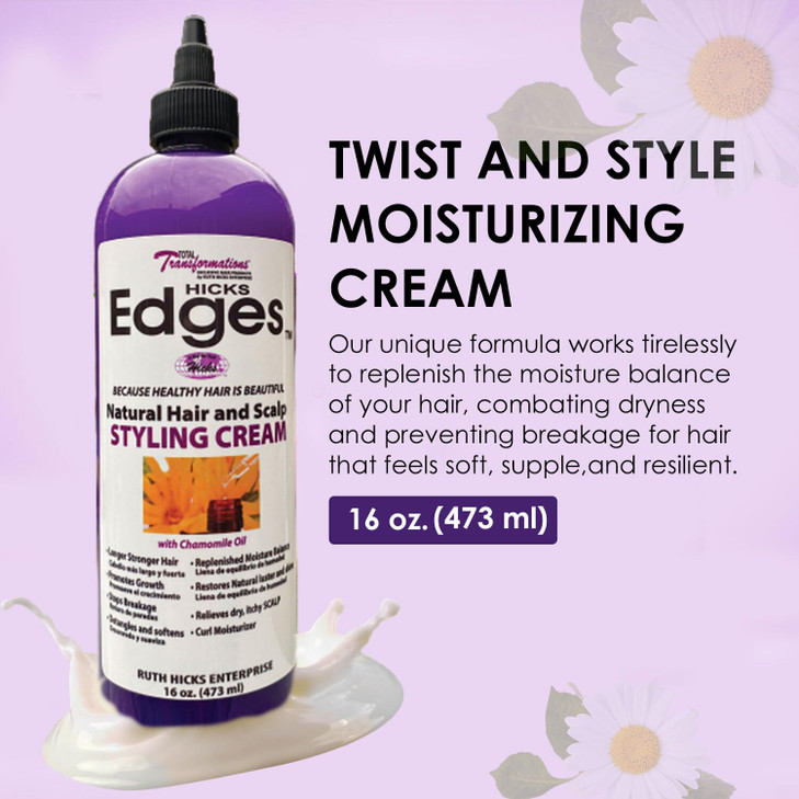 HICKS Edges Natural Hair and Scalp Styling Cream with Chamomile Oil 16 oz Purple wwhite label 1 160 Ounce
