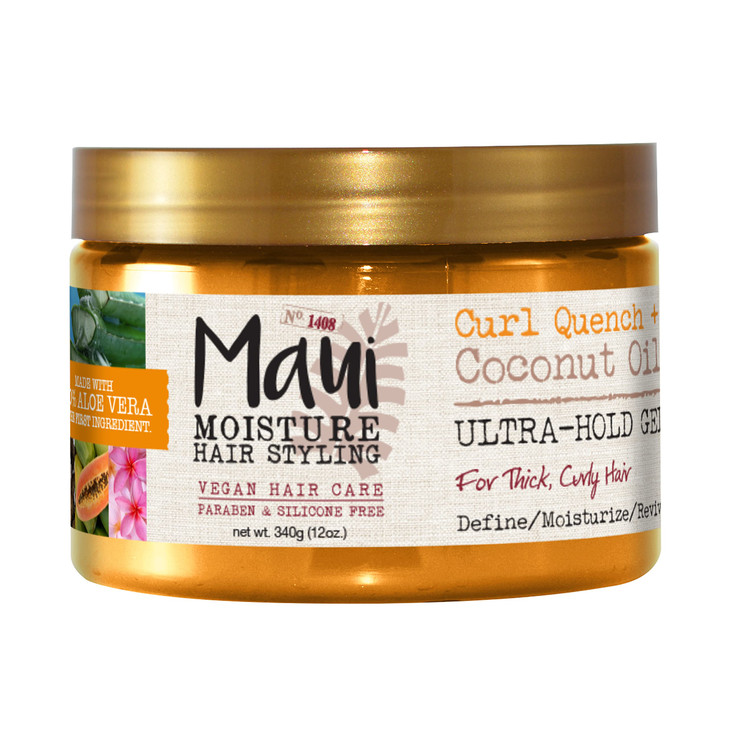 Maui Moisture Curl Quench Coconut Oil UltraHold Gel for Curly Hair Styling Vegan No Drying Alcohols Paraben Free Silicon