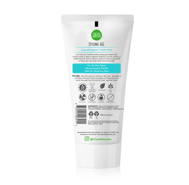 Fresh Monster Kids Hair Styling Gel Medium Hold AlcoholFree Natural Hair Gel for Kids Toddlers 6oz