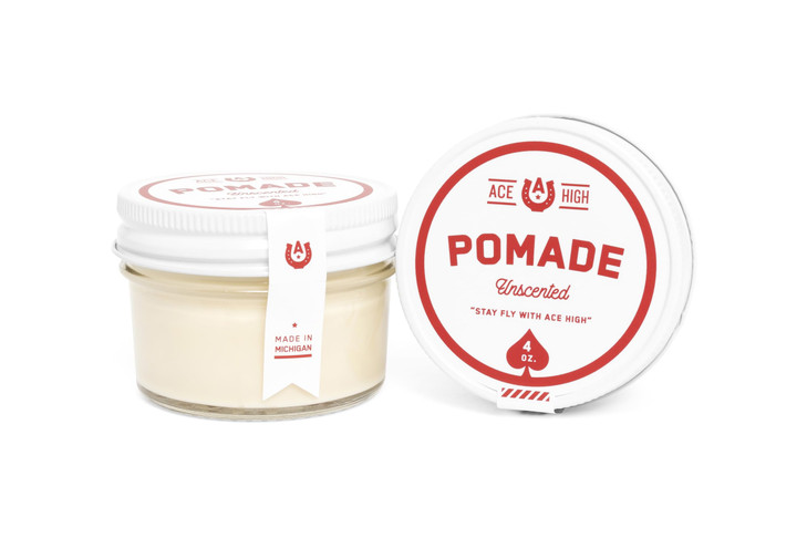 Ace High Unscented Pomade Strong Hold Natural Shine Water Based Hand Crafted 4oz