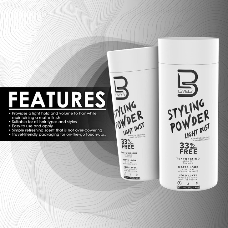 L3 Level 3 Light Hold Styling Powder Natural Matte Hairstyle Texturizing and Volumizing 30 Grams