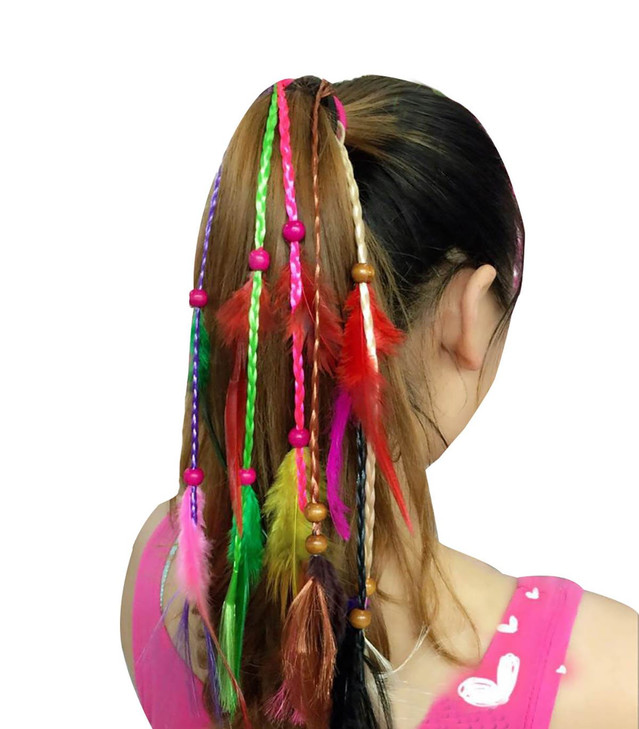 Set of 3 Handmade Boho Hippie Hair Rope Hair Band Headbands Head Wrap Elastics Feather Hair Tie Ponytail Holders Headdre