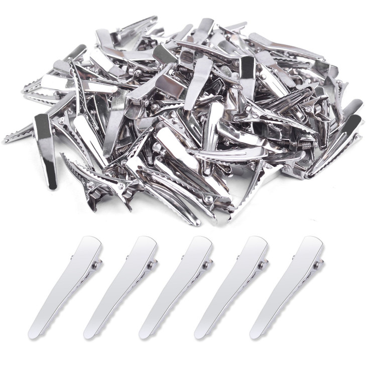 BronaGrand 100pcs 138inch Stylish Teeth Bows Hair Clips Prong Curl Clips Hairdressing Salon Hair Grip Silver Color