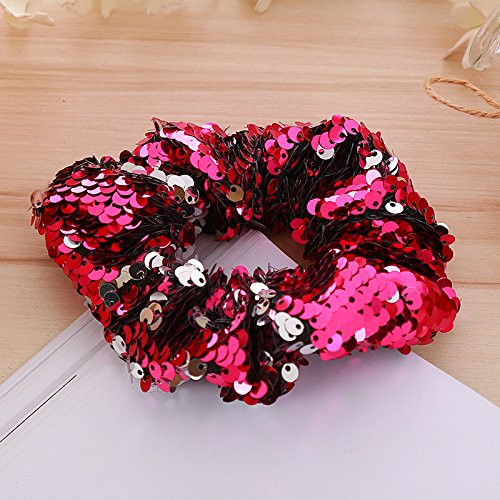 OTYOU 2 Pack Sequins Hair Scrunchies Rich Tones Scrunchy Bobbles Elastic Hair Bands Ties Hair Accessories for Women Girl