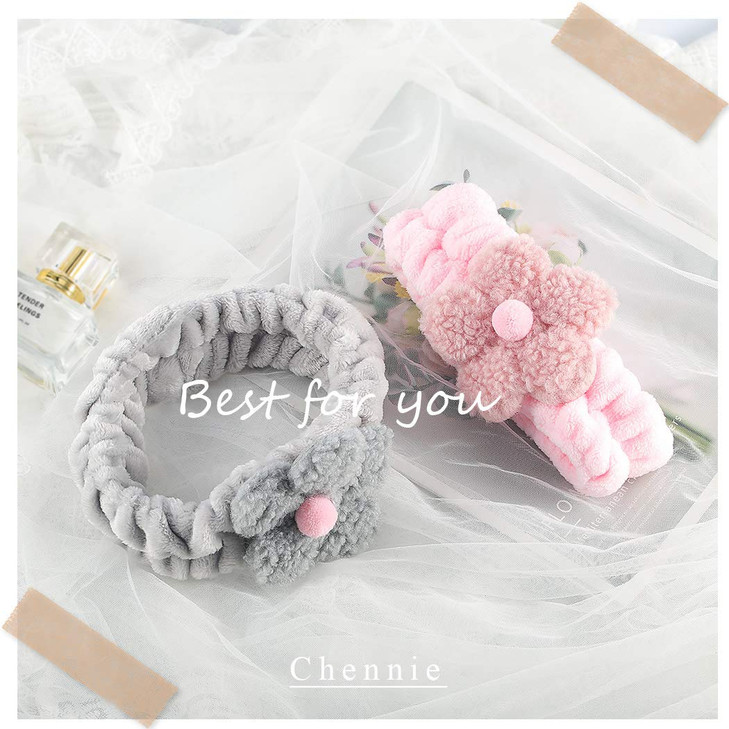 Chennie Bunny Ears Spa Makeup Headband Pink Animal Elastic Hair Bands Washing Face Shower Hair Wrap Hair Accessories for