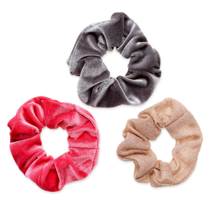 Goody Velvet Hair Scrunchies 3 Count Assorted Colors Style with Ease and Keep Your Hairstyles Secure PainFree Styling Ac