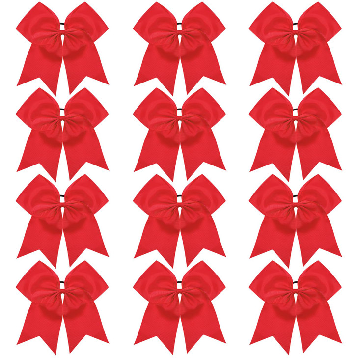 TUUXI 12pcs Large Cheering Bows 8 Inch Red Cheerleading Bows with Elastics Hair Ties Bands Ponytail Holder for Cheerlead