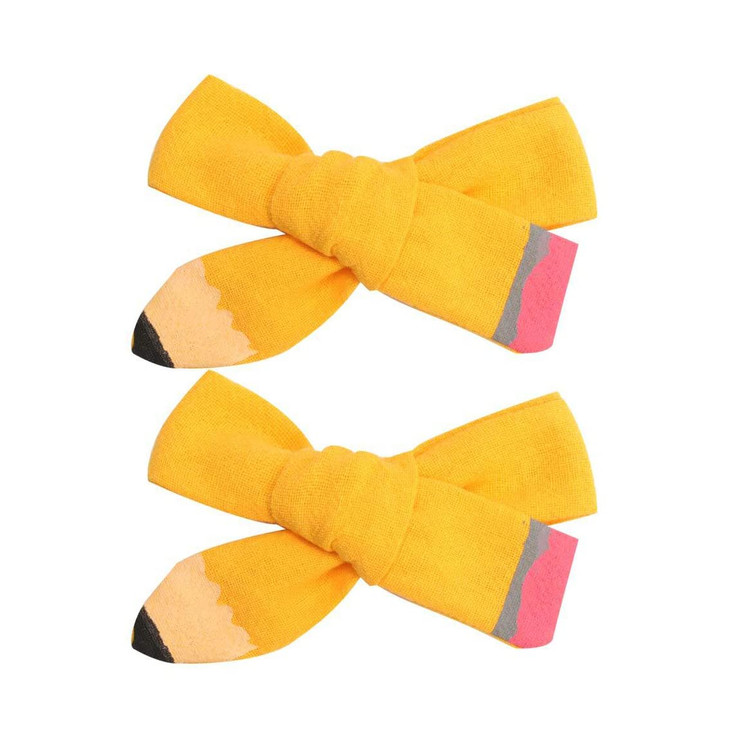 JustMyDress Hair Bow Ponytail Holder with Hair Clips Set for Cheerleader Girls Yellow Pencil Bow 1 Count