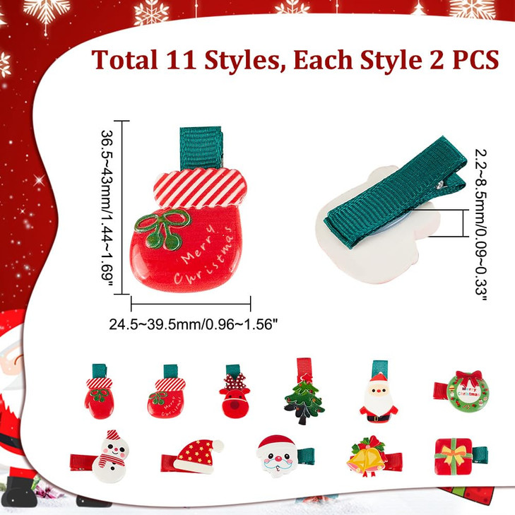 PH PandaHall 22pcs Christmas Hair Clips 11 Style Christmas Santa Hairpins Christmas Tree Snowman Hair Clips Holiday Hair