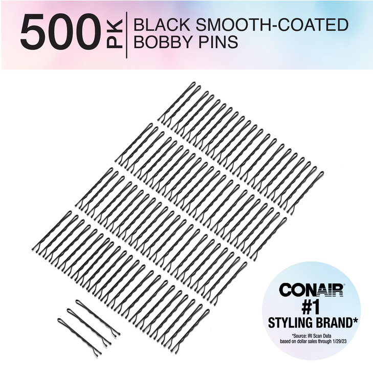 Conair Bobby Hair Pins Black Bobby Pins in Storage Tub 500 Pack