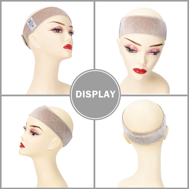 GEX Wig Grip Band Flexible Velvet Scarf Head Hair Band Wig Band with Adjustable Fastern Beige