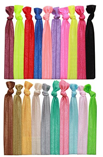 Syleia Pack of 20 Bright and Pastel Hair Ties Ponytail Holders Elastic Ribbon Band Crease Free Hand Knotted Fold Over Ou