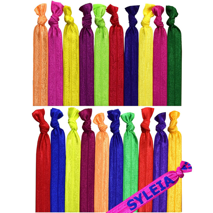 Syleia Pack of 20 Hair Ties Ponytail Holders Elastic Ribbon Band Crease Free Hand Knotted Fold Over Ouchless Strong Hold