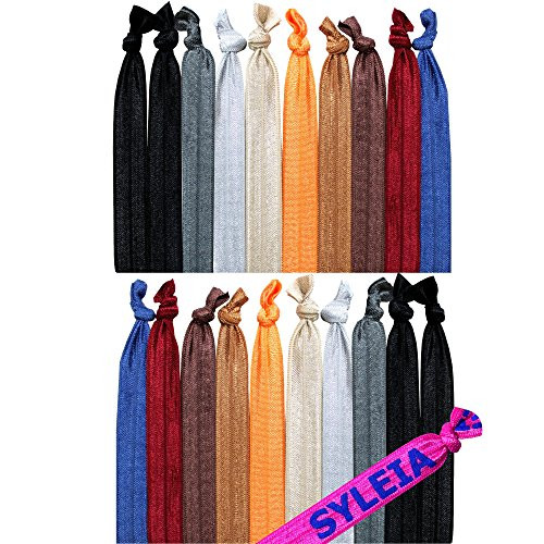Syleia Pack of 20 Down to Earth Assorted Colors Hair Ties Ponytail Holders Elastic Ribbon Band Crease Free Hand Knotted