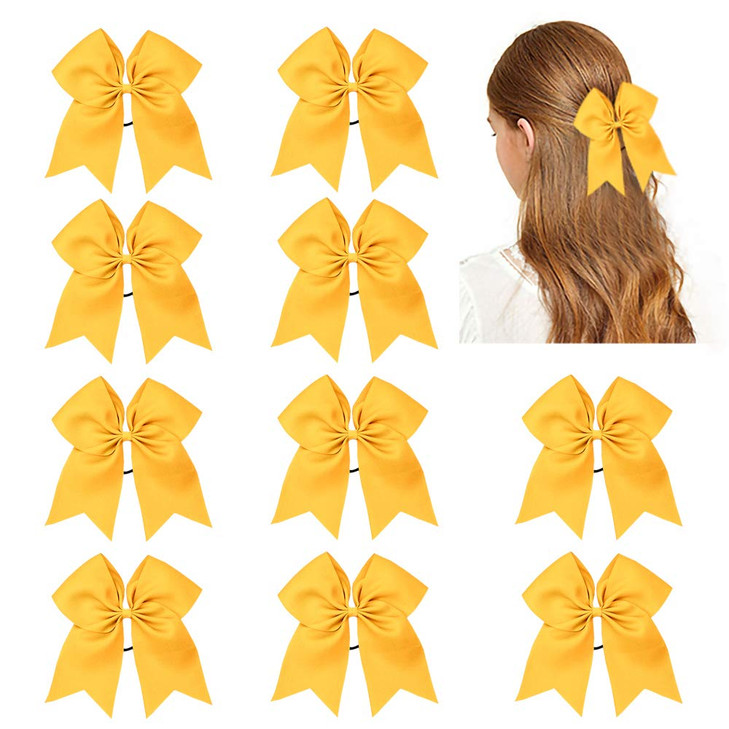 CN Girls Cheer Bow with Ponytail Holder for Cheerleading Girl 7inch 10pcs Purple Large Hair Bow