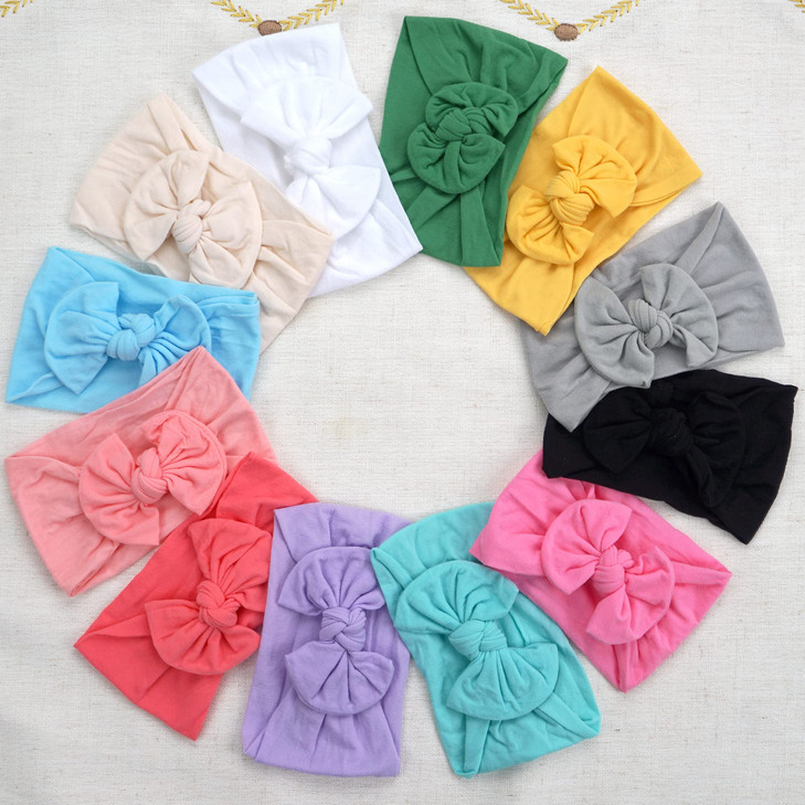 CLLOT Super Stretchy Soft Knot Headbands with Hair Bows Head Wrap Hair Accessories For Newborn Baby Girls Infant Toddler