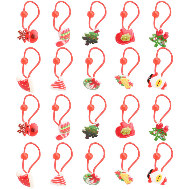 FRCOLOR 20Pcs Christmas Elastic Hair Ties Girls Ponytail Holders Cartoon Elastic Hair Ties Head Hair Tie Bands Ropes Ran
