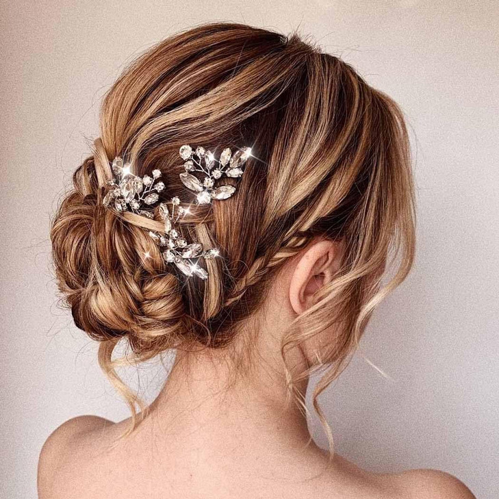 Unicra Bride Wedding Crystal Hair Pins Flower Bridal Hair Pieces Wedding Hair Accessories for Women and Girls Pack of 3