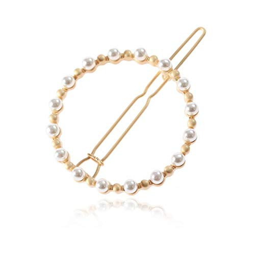 Ovche Pearl Round Gold and Silver Metal Ponytail Holder French Side Hair Clips Hair Barrettes Hair Pins Hair Slide Styli