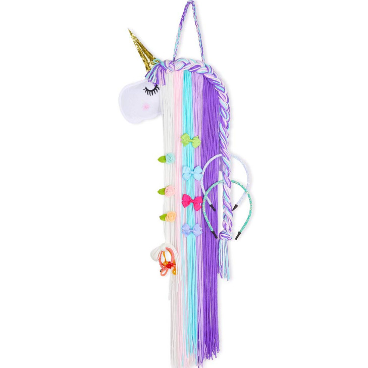 Beinou Unicorn Hair Clips Holder With Rainbow Hot Pink Yarn Tassels Bows Storage Shy Face Headband Organizer for Theme P